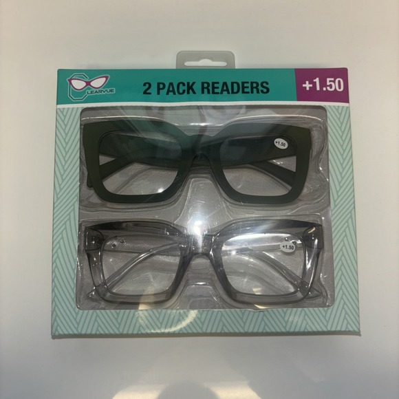 Set of 2 Clearvue +1.50 Premium Reading Glass Collection Green Olive Clear Gray - Picture 1 of 6